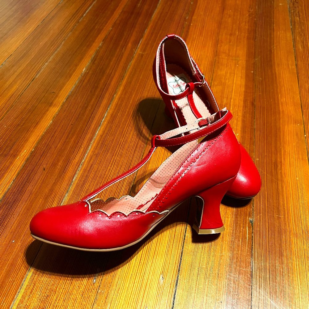 Bettie Page Shoes by Ellie Red T-Straps Vintage Heels New